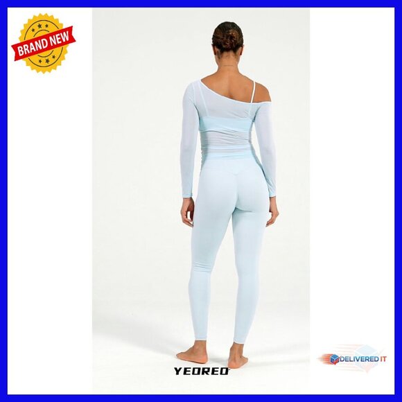 Sheer Long Sleeve Crop Top, One Shoulder Yoga Tee, Quick-Dry Workout - Picture 8 of 8